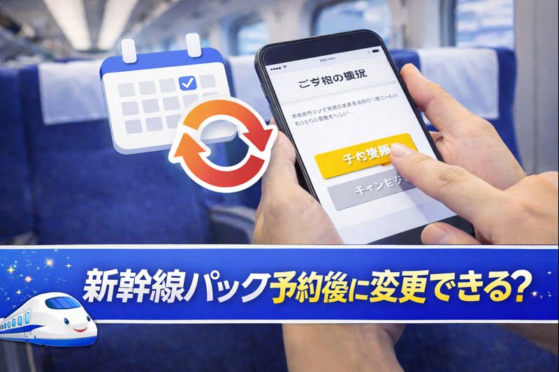 予約内容の変更を示すアイコンと「ディズニー新幹線パック予約後に変更できる？」