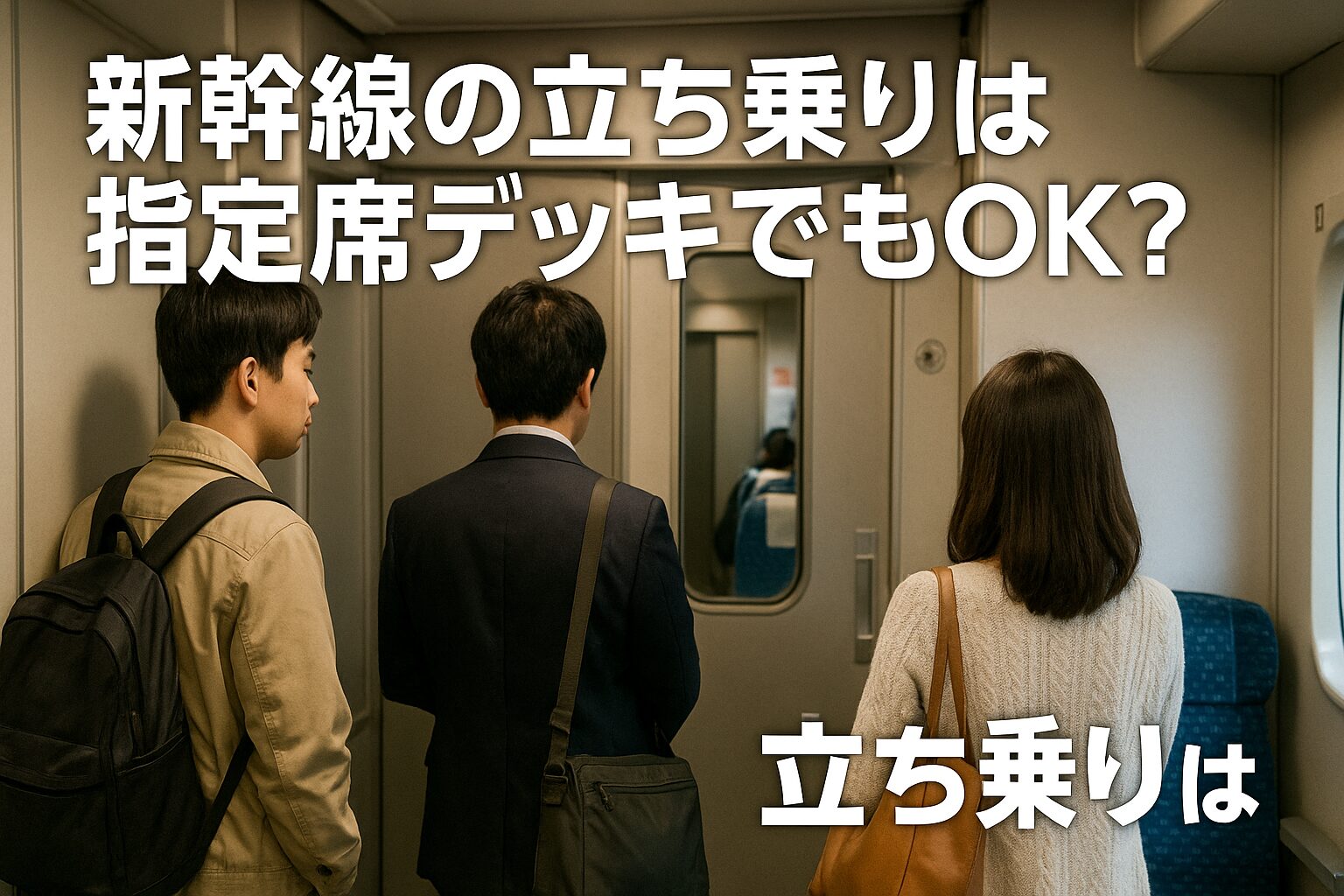 新幹線の指定席デッキで立ち乗りする乗客