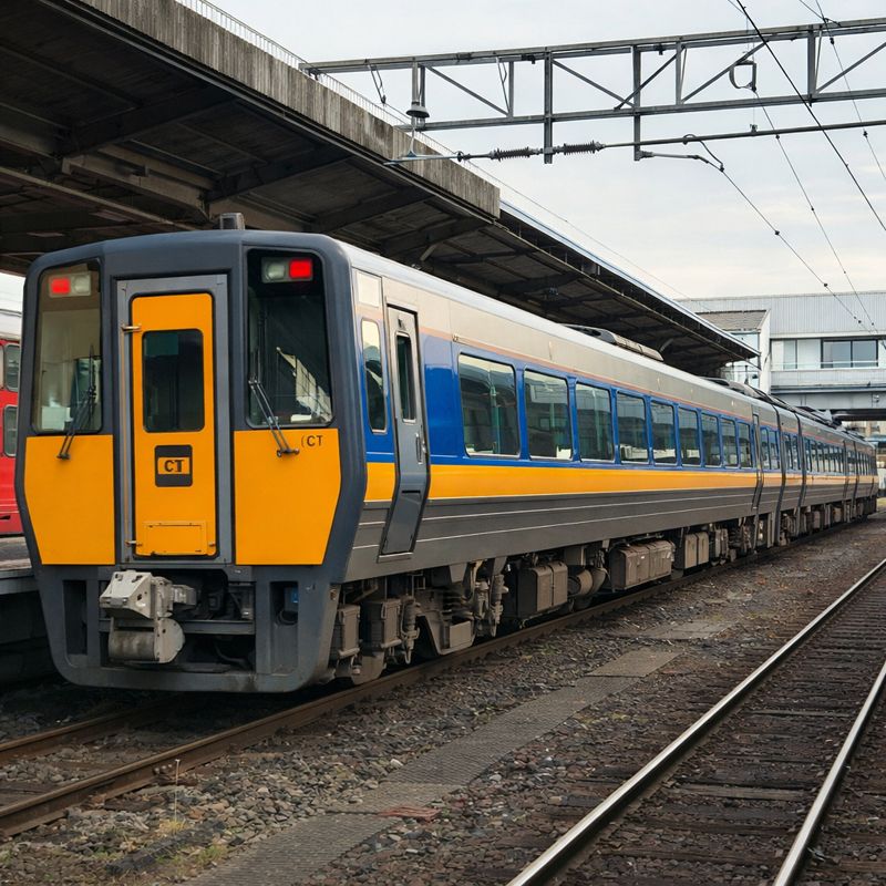 スーパーまつかぜの特急列車が駅ホームに停車している様子